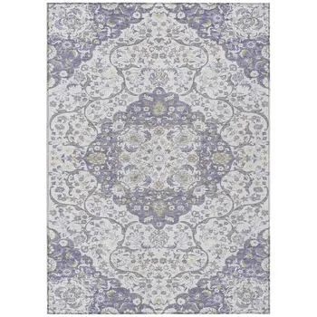 10' X 14' Lavender And Ivory Medallion Washable Indoor Outdoor Area Rug