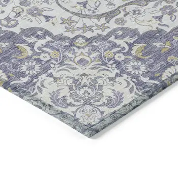 10' X 14' Lavender And Ivory Medallion Washable Indoor Outdoor Area Rug