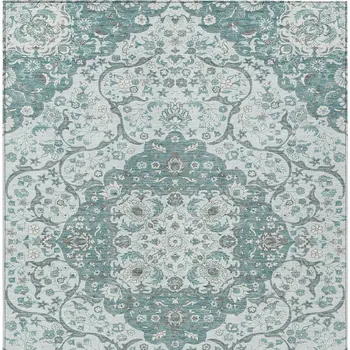 3' X 5' Teal Blue And Ivory Medallion Washable Indoor Outdoor Area Rug