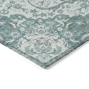 5' X 8' Teal Blue And Ivory Medallion Washable Indoor Outdoor Area Rug