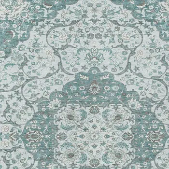 10' X 14' Teal Blue And Ivory Medallion Washable Indoor Outdoor Area Rug