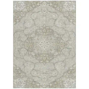 3' X 5' Taupe And Ivory Medallion Washable Indoor Outdoor Area Rug