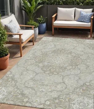 5' X 8' Taupe And Ivory Medallion Washable Indoor Outdoor Area Rug