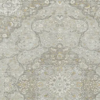 5' X 8' Taupe And Ivory Medallion Washable Indoor Outdoor Area Rug