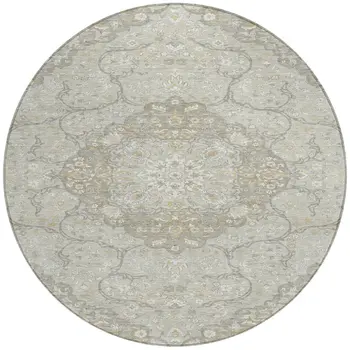8' Taupe And Ivory Round Medallion Washable Indoor Outdoor Area Rug