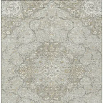 9' X 12' Taupe And Ivory Medallion Washable Indoor Outdoor Area Rug