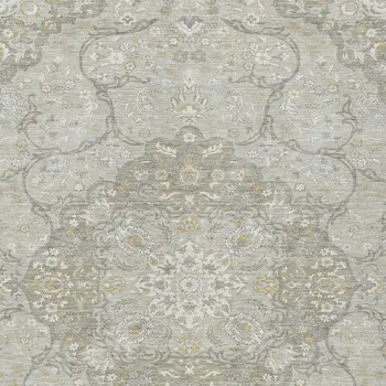 9' X 12' Taupe And Ivory Medallion Washable Indoor Outdoor Area Rug