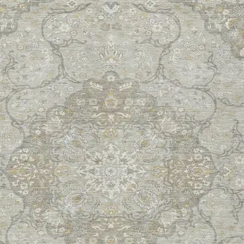10' X 14' Taupe And Ivory Medallion Washable Indoor Outdoor Area Rug