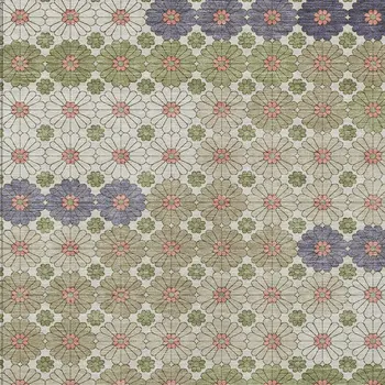 8' X 10' Artichoke Green Purple And Ivory Floral Washable Indoor Outdoor Area Rug