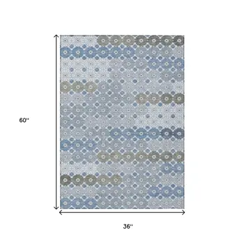 3' X 5' Denim Blue Gray And Ivory Floral Washable Indoor Outdoor Area Rug