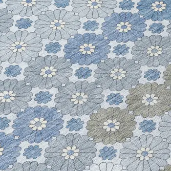 8' Denim Blue Gray And Ivory Round Floral Washable Indoor Outdoor Area Rug