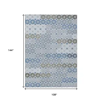 9' X 12' Denim Blue Gray And Ivory Floral Washable Indoor Outdoor Area Rug
