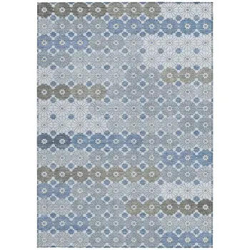 10' X 14' Denim Blue Gray And Ivory Floral Washable Indoor Outdoor Area Rug