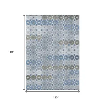 10' X 14' Denim Blue Gray And Ivory Floral Washable Indoor Outdoor Area Rug