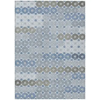 10' X 14' Denim Blue Gray And Ivory Floral Washable Indoor Outdoor Area Rug