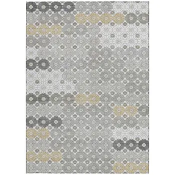 3' X 5' Gray Beige And Ivory Floral Washable Indoor Outdoor Area Rug
