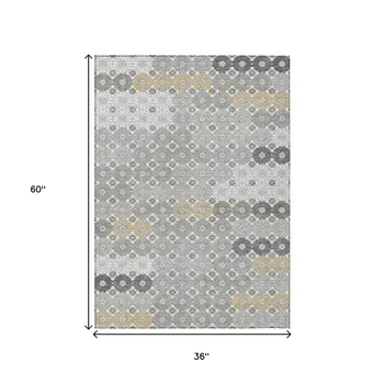 3' X 5' Gray Beige And Ivory Floral Washable Indoor Outdoor Area Rug