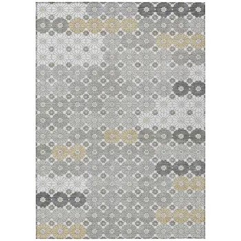 3' X 5' Gray Beige And Ivory Floral Washable Indoor Outdoor Area Rug