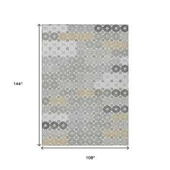 9' X 12' Gray Beige And Ivory Floral Washable Indoor Outdoor Area Rug