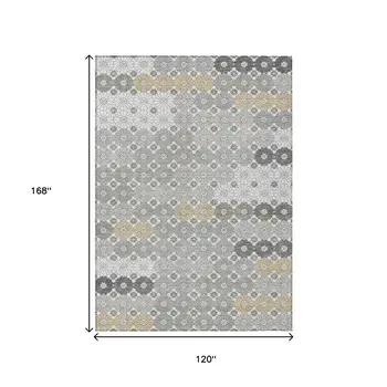 10' X 14' Gray Beige And Ivory Floral Washable Indoor Outdoor Area Rug