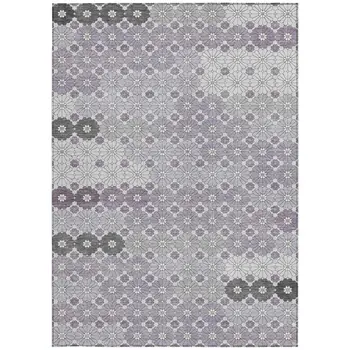 5' X 8' Lavender Gray And Ivory Floral Washable Indoor Outdoor Area Rug