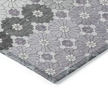 5' X 8' Lavender Gray And Ivory Floral Washable Indoor Outdoor Area Rug