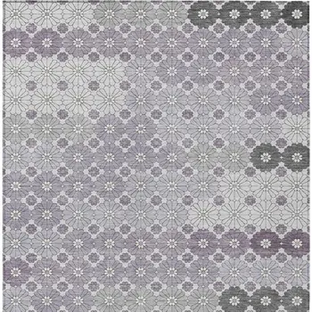 5' X 8' Lavender Gray And Ivory Floral Washable Indoor Outdoor Area Rug