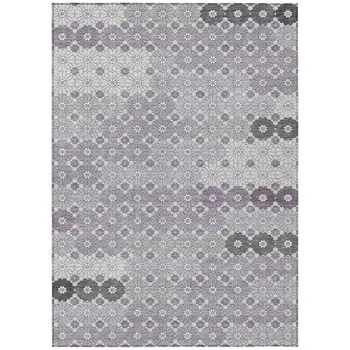 10' X 14' Lavender Gray And Ivory Floral Washable Indoor Outdoor Area Rug