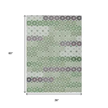 3' X 5' Sage Purple And Ivory Floral Washable Indoor Outdoor Area Rug