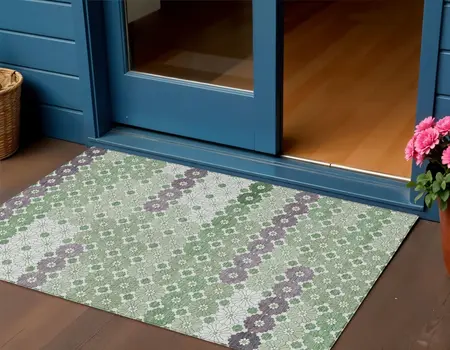 3' X 5' Sage Purple And Ivory Floral Washable Indoor Outdoor Area Rug