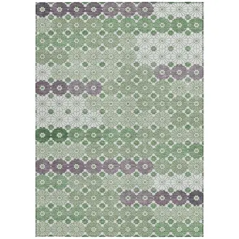 3' X 5' Sage Purple And Ivory Floral Washable Indoor Outdoor Area Rug