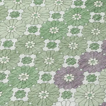 8' Sage Purple And Ivory Round Floral Washable Indoor Outdoor Area Rug