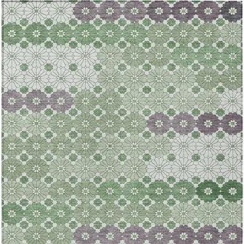 9' X 12' Sage Purple And Ivory Floral Washable Indoor Outdoor Area Rug