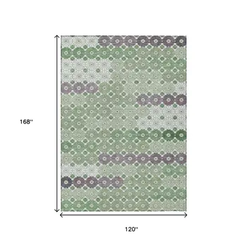 10' X 14' Sage Purple And Ivory Floral Washable Indoor Outdoor Area Rug