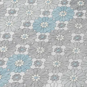 8' Silver Blue And Ivory Round Floral Washable Indoor Outdoor Area Rug