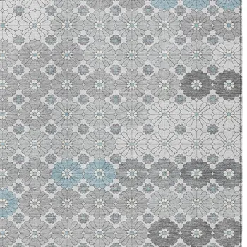 9' X 12' Silver Blue And Ivory Floral Washable Indoor Outdoor Area Rug