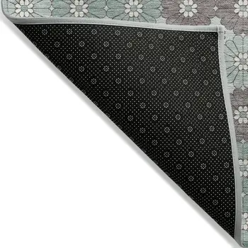 9' X 12' Teal Blue Gray And Ivory Floral Washable Indoor Outdoor Area Rug