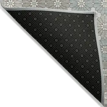 10' X 14' Taupe Teal Blue And Ivory Floral Washable Indoor Outdoor Area Rug