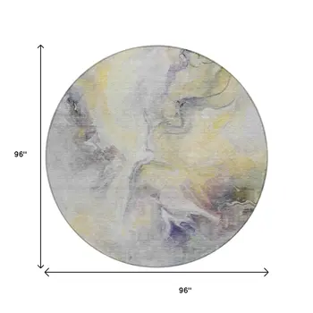 8' Gold Gray And Purple Round Abstract Washable Indoor Outdoor Area Rug