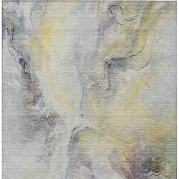 9' X 12' Gold Gray And Purple Abstract Washable Indoor Outdoor Area Rug