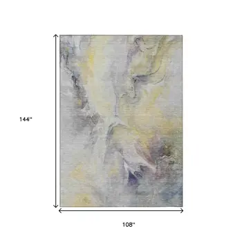 9' X 12' Gold Gray And Purple Abstract Washable Indoor Outdoor Area Rug