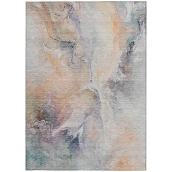 3' X 5' Linen Gray And Purple Abstract Washable Indoor Outdoor Area Rug