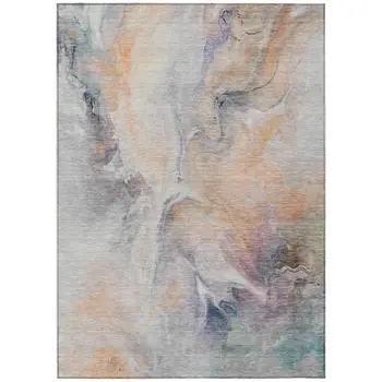 8' X 10' Linen Gray And Purple Abstract Washable Indoor Outdoor Area Rug