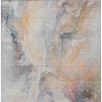 9' X 12' Linen Gray And Purple Abstract Washable Indoor Outdoor Area Rug