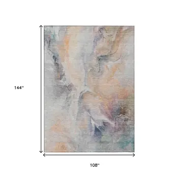 9' X 12' Linen Gray And Purple Abstract Washable Indoor Outdoor Area Rug