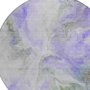 8' Lavender Gray And Green Round Abstract Washable Indoor Outdoor Area Rug