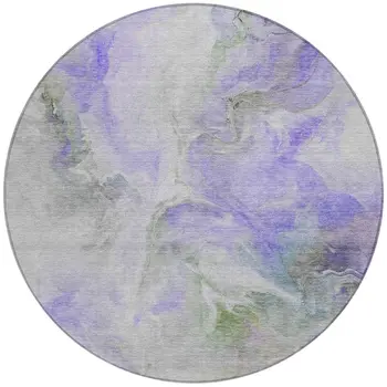 8' Lavender Gray And Green Round Abstract Washable Indoor Outdoor Area Rug