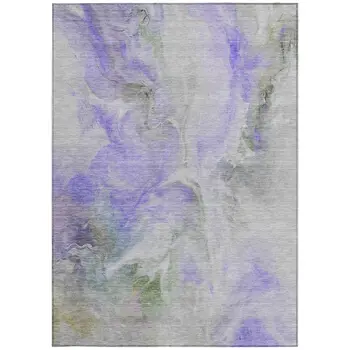 9' X 12' Lavender Gray And Green Abstract Washable Indoor Outdoor Area Rug