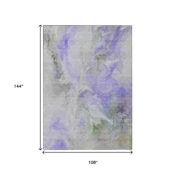 9' X 12' Lavender Gray And Green Abstract Washable Indoor Outdoor Area Rug