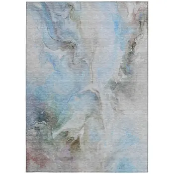 5' X 8' Sky Blue Gray And Ivory Abstract Washable Indoor Outdoor Area Rug